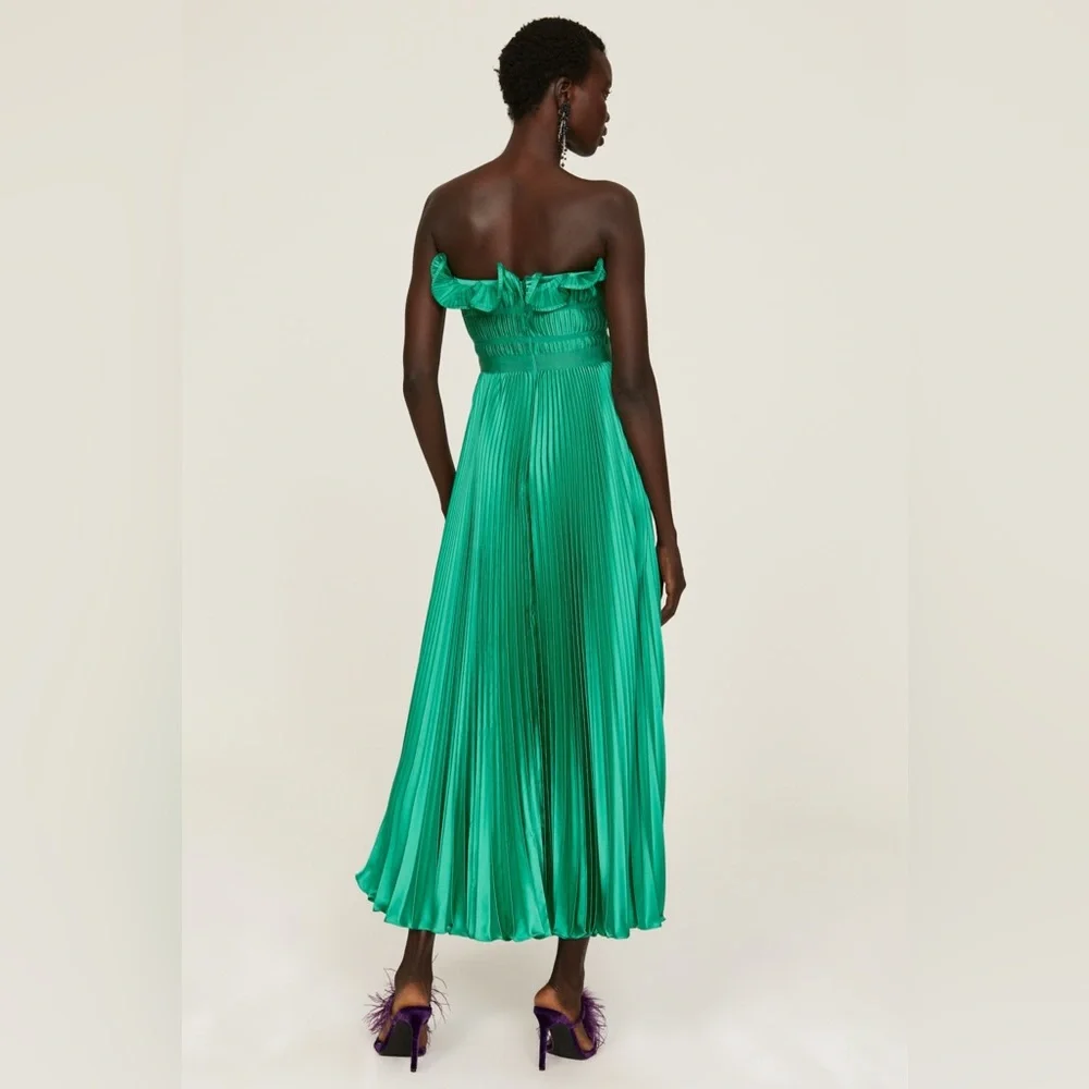 AMUR Giada Dress, Green Satin Pleated, Size 2 - Picture 6 of 7